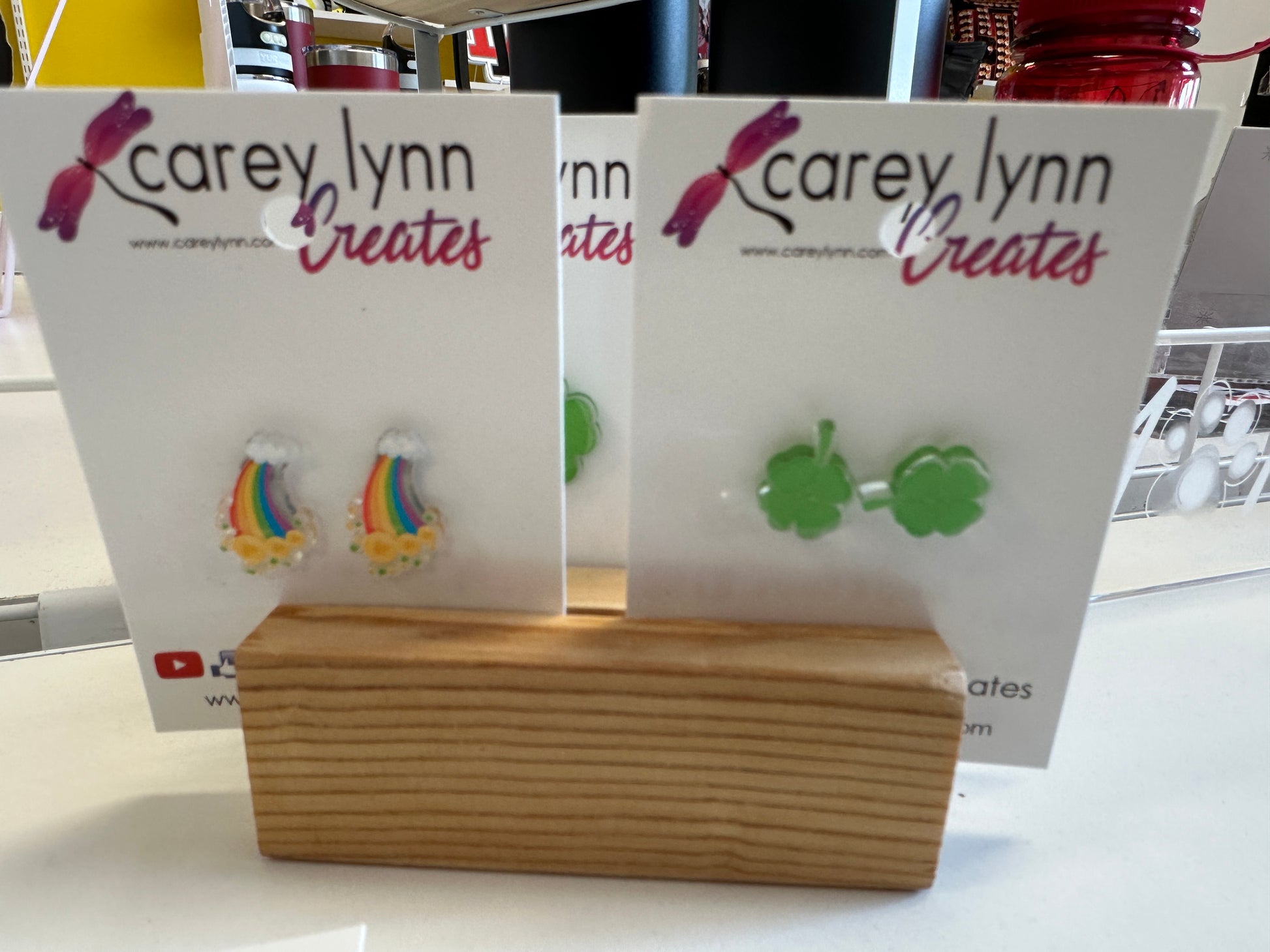 St. Partick's day post earrings with rainbow